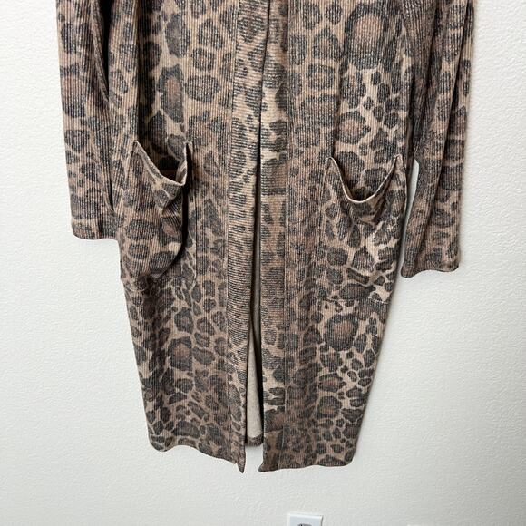 [LNA] Brown Leopard Print Kurt Longline Ribbed Knit Duster Cardigan Size Large L - Picture 6 of 12